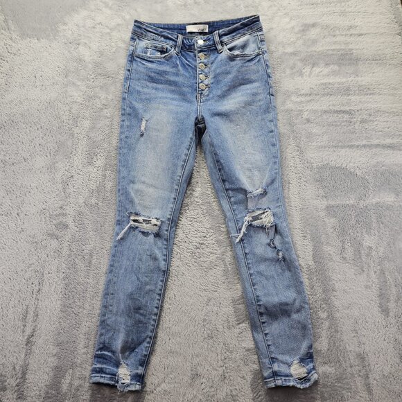 Vervet Jeans Womens 27 Blue Denim Sunney High Rise Skinny Distressed Medium Wash - Picture 1 of 11